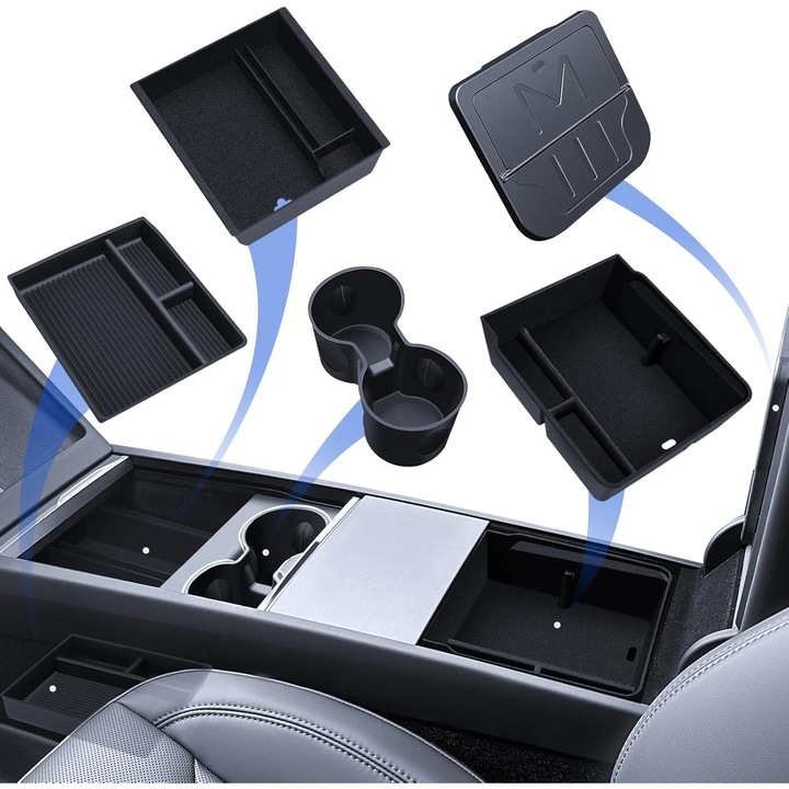5 db-os LANTU Középkonzol Rendezési Kiegészítő Készlet Tesla Model 3 Highland-hez, Szilikon Tárolótálcák, Kartámasz Doboz, Rejtett Rekesz és Pohártartó, 2024-2026-os Modellek