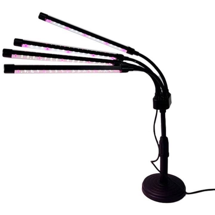 UV lámpa növénytermesztéshez, hálózati csatlakozás, 20W, 4 fej, 72 LED, állítható 66,5 cm-ig, Fehér-Lila Fény