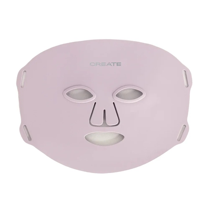 Masca faciala LED 8in1 CREATE, fototerapie, rejuvenare, anti-acnee, lifting, stimuleaza productia de colagen, reduce petele de pigmentare, pentru toate tipurile de ten, anti-imbatranire, certificat UV-Free, incarcare USB-C, lila