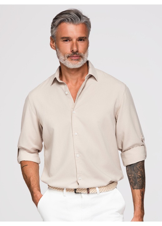 Camasa barbati regular fit din viscoza si in, guler clasic, Gri deschis