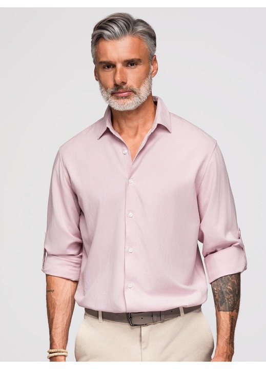 Camasa barbati regular fit din viscoza si in, guler clasic, Mov