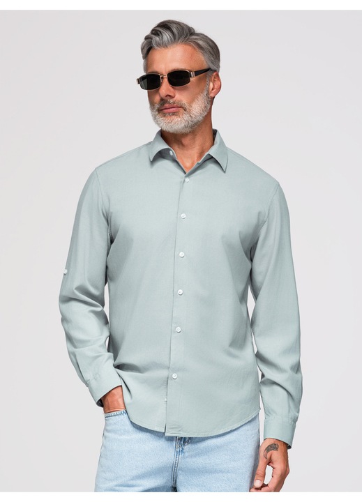 Camasa barbati regular fit din viscoza si in, guler clasic, Gri
