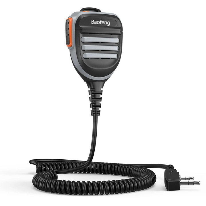 Hordozható Dual PTT mikrofon Baofeng UV-5R, UV-82, UV-16, UV-17 rádiókhoz, Kenwood 2-Pin kompatibilis, IP55 vízálló, FEKETE/SZÜRKE