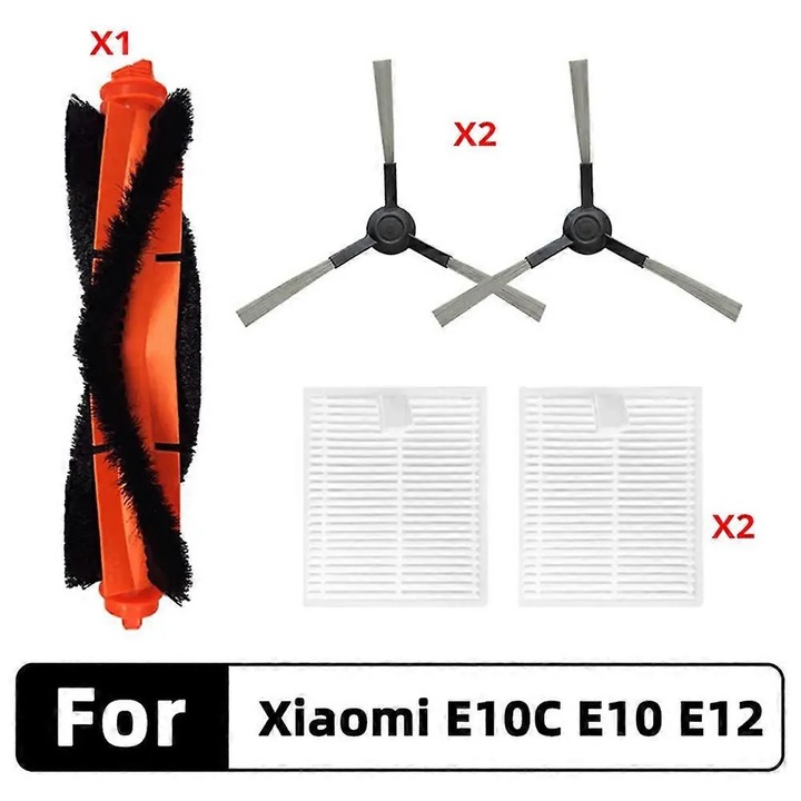 5 részes kefe és szűrő készlet robotporszívóhoz, kompatibilis Xiaomi E10/E10C/E12/B112/3C Plus/C103 modellekkel, központi forgókefe, 2 oldalkefe, 2 HEPA szűrő, Többszínű