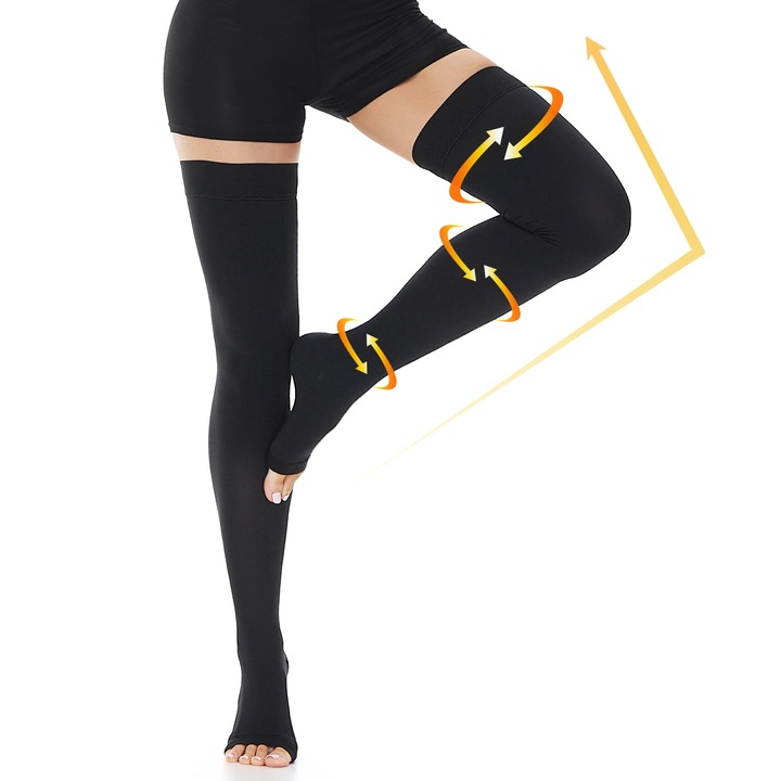 Beister orvosi kompressziós harisnya 20-30 mmHg, combig érő, nyitott orrú, unisex, fekete színű