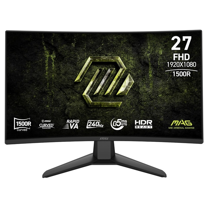 Monitor Gaming Rapid VA LED MSI 27inch MAG 275CF X24, Full HD (1920 x 1080), HDMI, DisplayPort, Ecran curbat, 240 Hz, 0.5 ms (Negru)