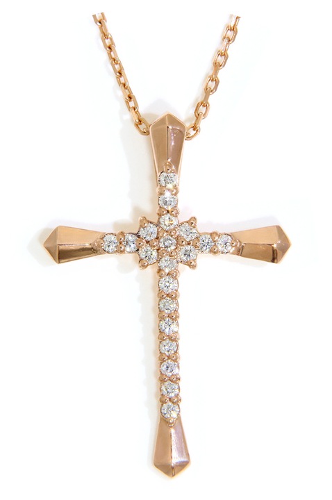 Pandantiv Cruce Ortodoxa din aur roz 14K, diamante naturale