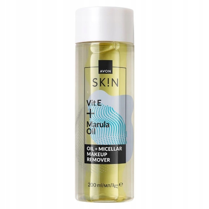 Avon SKIN 2 az 1-ben kétfázisú micellás arctisztító víz, 200 ml, E-vitamin, marula olaj, minden bőrtípusra, alkoholmentes, kíméletes, üveg, termék mérete