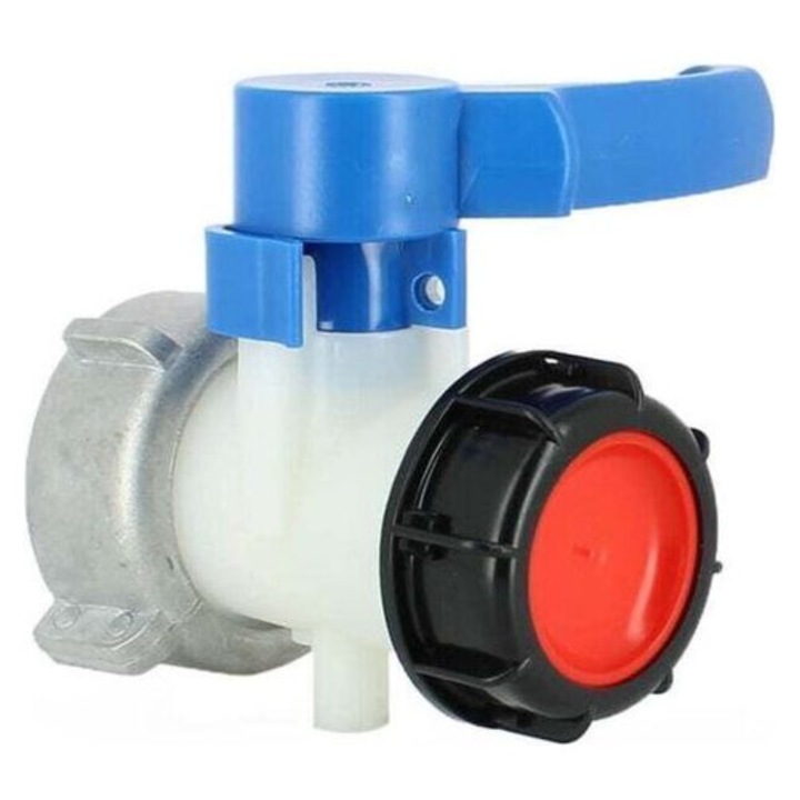 Csap 1000L tartályokhoz (leeresztő csap) DN50 (O75 mm) S75X6 kompatibilis, S60X6 kimenet, PEHD, forgó anyával és EPDM tömítéssel, Többszínű, 1 db