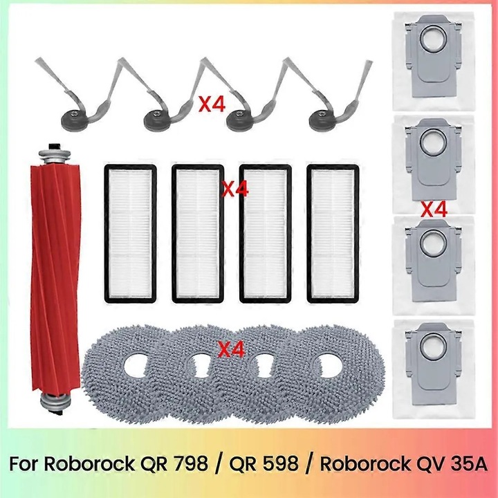 Roborock QR 798 QR 598 QV 35A porszívó tartozék készlet, kefe, szűrő, porzsákok, törlőkendők