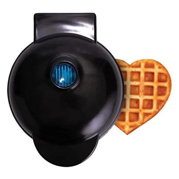 Aparat pentru vafe, Mini in forma de inima, 350W 220V, suprafete antiaderente duble, negru, 1 buc.
