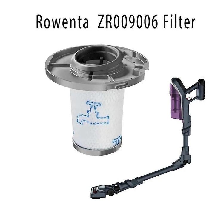 Комплект от 2 броя, филтри, съвместими с Rowenta ZR009006 за X-Force Flex 8.60 / X-Pert 6.60, от пластмаса, намалява праха и алергените, лесен монтаж, бял/сив, 2 x филтъра + 1 четка