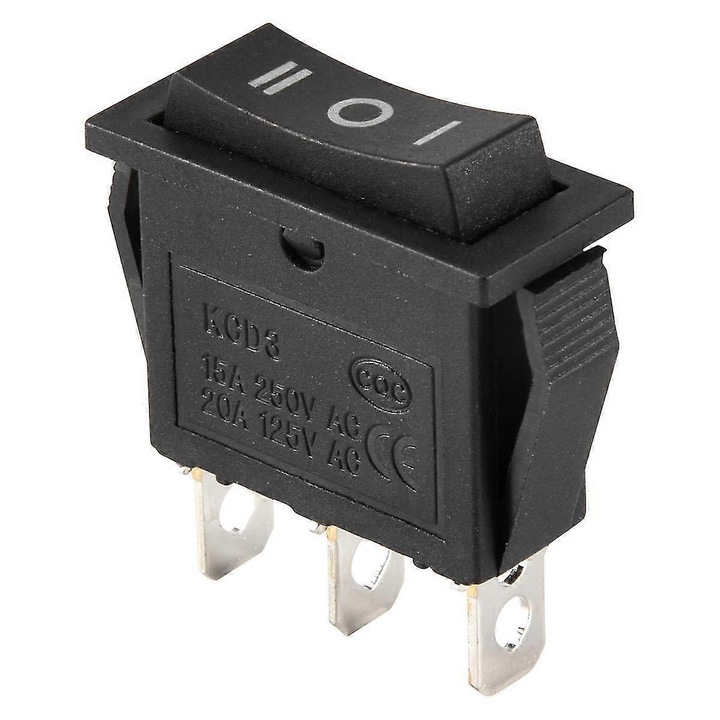 Billenőkapcsoló, AC15A/250V 20A/125V, SPDT on/off/on 3 állású, 3 érintkezős, Fekete, 1 db