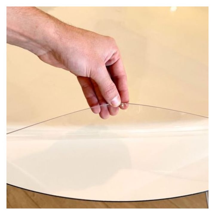 Asztalterítő, rugalmas PVC asztalvédő 2 mm, kerek O55 cm, 45°-ban ferdén vágott élek, mosható és foltálló, átlátszó, 1 db
