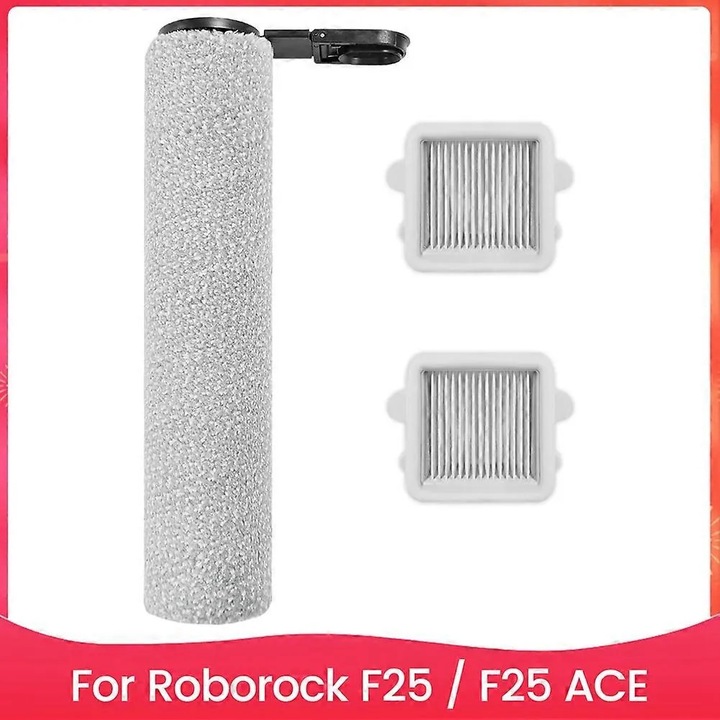 Kit piese pentru aspirator robot Roborock F25/F25 ACE, perie principala din plastic, filtru HEPA pentru praf fin, Gri/Alb, 1 x perie + 2 x filtru