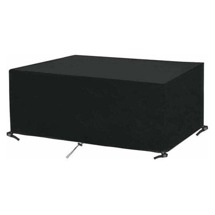 Kerti asztal huzat, Oxford 120 g/m² védelem, vízálló 2000 PA-ig, UV-álló, 2 állítható pánttal és 4 csattal, tárolótáskával, fekete, 170x94x71 cm