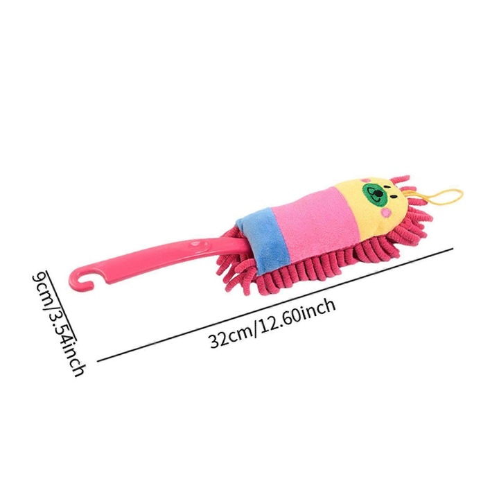 Perie pentru praf/duster din microfibra multifunctionala, cu maner antiderapant, cu orificiu pentru agatat, design jucarie pentru copii, rosu, 1 buc, 32 x 9 cm