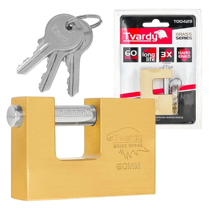 Lacat din alama ranforsat Brass Line, 60 mm, Tvardy T00429