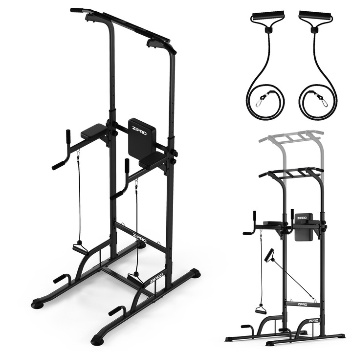 Többfunkciós gép, Zipro, Uplift, maximális súly 120 kg, Állítható támaszték, Integrált húzódzkodó rudak, lábemelő támasztékok, alsó tolóerő-fogantyúk, expanderrel, Fekete