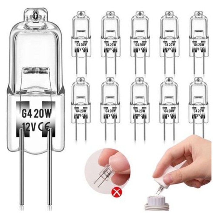 Комплект 10 халогенни крушки G4 12V 20W топло бяло 8,9x30,8mm