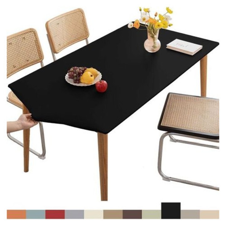 Állítható terítő, vinil és poliészter abrosz, gumírozott széllel, vízálló, olaj- és karcálló, fekete, 120x60 cm