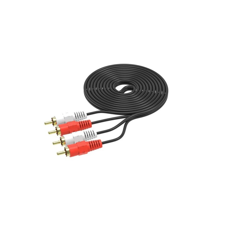 Cablu audio, RCA stereo, 2x RCA tata - 2x RCA tata, 10 m, negru