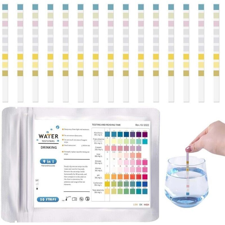 Bandele test apa 9 in 1, 200 buc, multicolor, 7x2cm