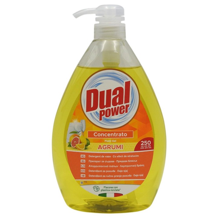 Kettős mosószer, edényekhez, pumpás, 1 L, Power Agrumi