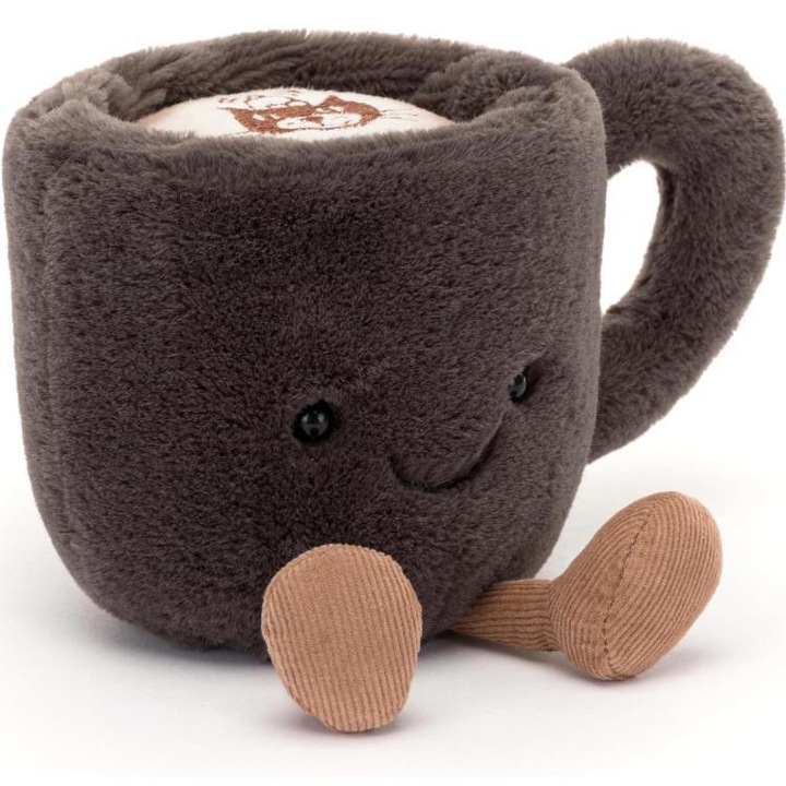 Jellycat plüss kávéscsésze, ital formájú, szórakoztató ajándékválasztás, 15 × 10 × 9 cm, sötétbarna