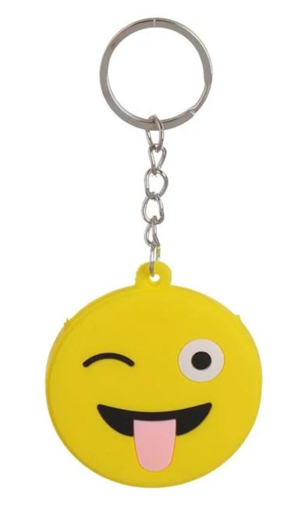 Kulcstartó kulcstartó tokkal, sárga emoji mintával, Ø5cm