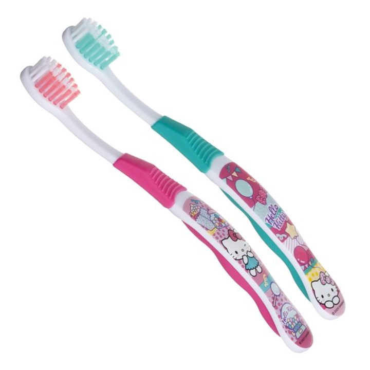 Hello Kitty mintás fukszia zöld fogkefék gyermekeknek, 16 cm - 2 db