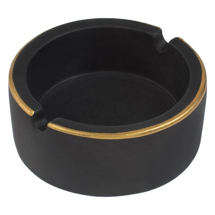 Kerek Fekete Cementshamutálca Arany Szegéllyel Ø8.5x3.5cm