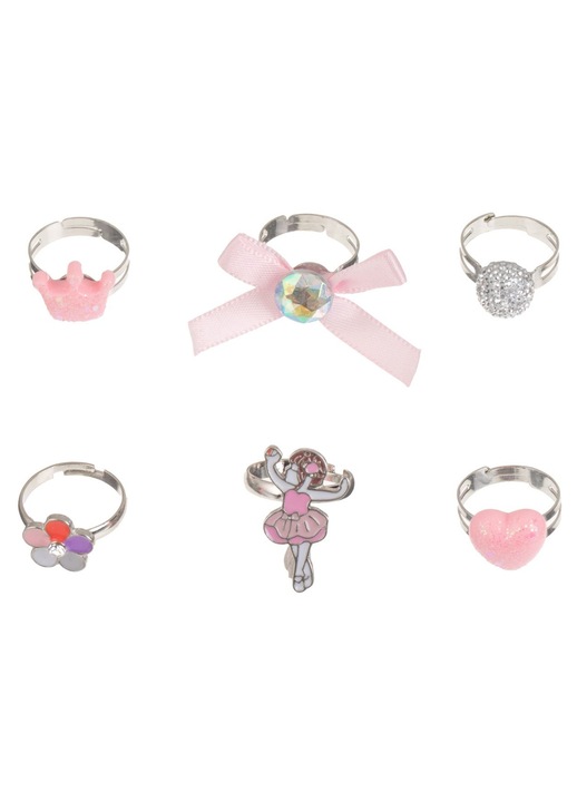 Set Inele cu Figurine Roz in Cutie pentru Copii - 6buc