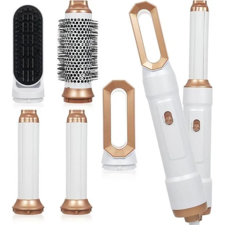 Perie de par electrica 5 in 1, 1000W, 3 trepte temperatura, accesorii incluse, alb