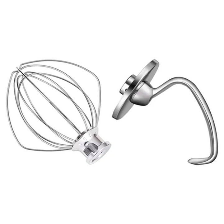 Set 2 piese accesorii pentru mixer planetar K45WW, compatibile cu mixere KitchenAid 4,5-5 QT cu cap inclinat, tel din otel inoxidabil, carlig de framantare, argintiu