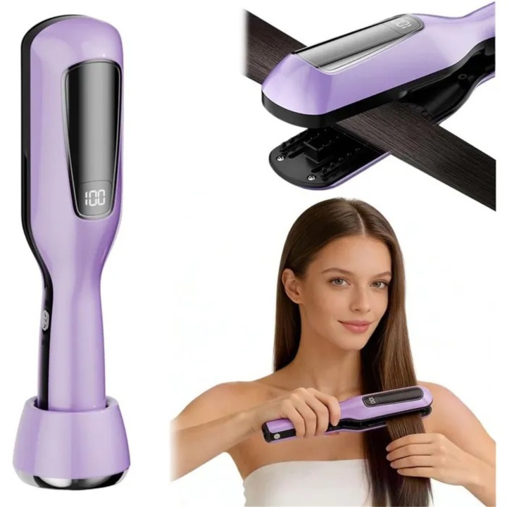 Hajvégvágó készülék, mini trimmer, vezeték nélküli, USB-ről tölthető, LED kijelző, lila, 1 db