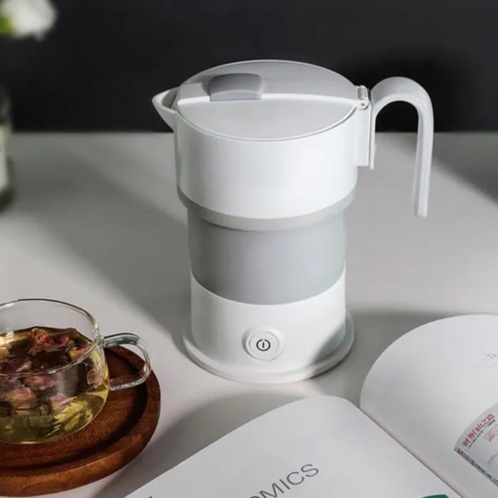 Összecsukható elektromos vízforraló, hordozható utazó teáskanna, levehető kábellel, rózsaszín, 600 ml