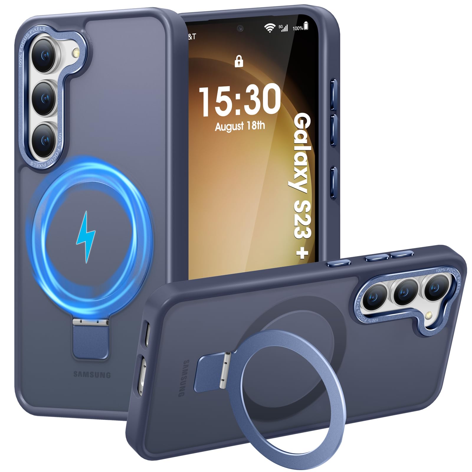 Husa Telefon Pentru Samsung Galaxy S23 Plus, Protectie Militara La Socuri, Stand Magnetic Integrat, Albastru Marin