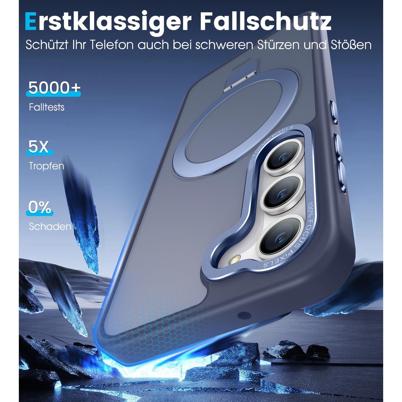 Husa Telefon Pentru Samsung Galaxy S23 Plus, Protectie Militara La Socuri, Stand Magnetic Integrat, Albastru Marin
