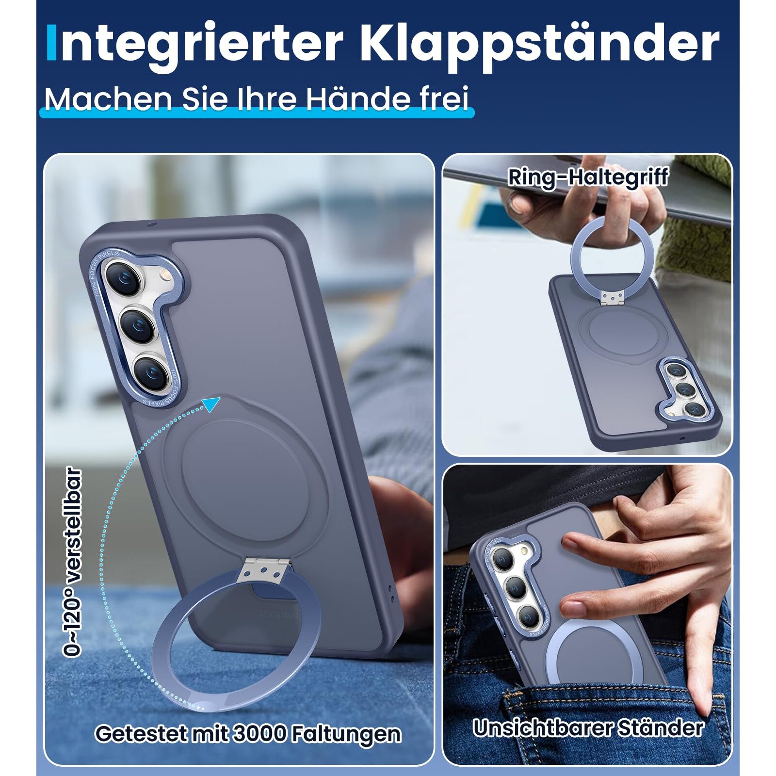 Husa Telefon Pentru Samsung Galaxy S23 Plus, Protectie Militara La Socuri, Stand Magnetic Integrat, Albastru Marin