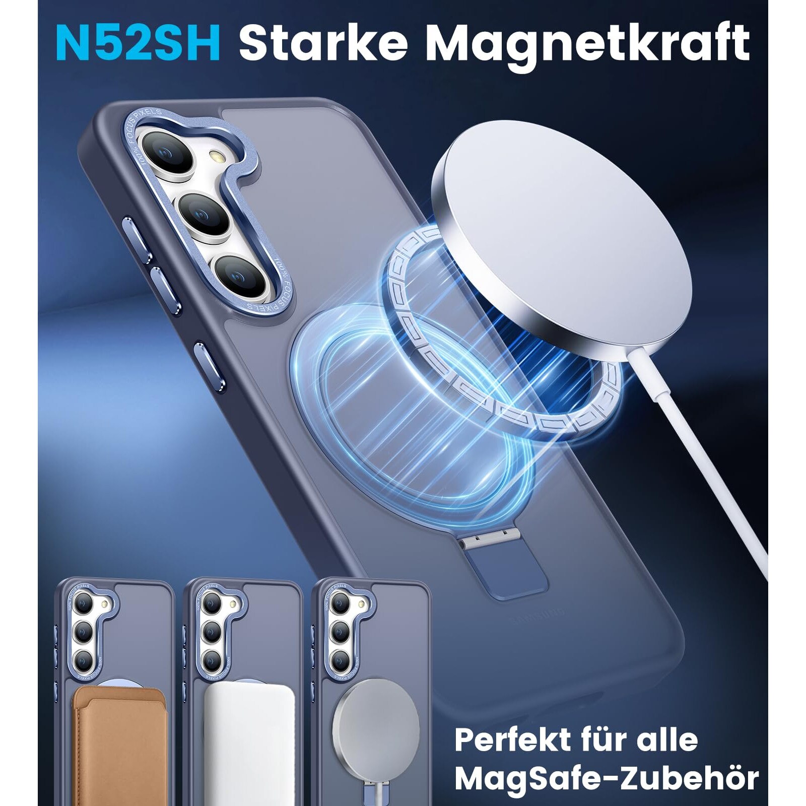 Husa Telefon Pentru Samsung Galaxy S23 Plus, Protectie Militara La Socuri, Stand Magnetic Integrat, Albastru Marin
