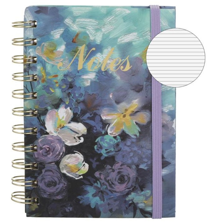 Carnetel Notite A6 Verde Mov cu Model Floral Notes din Folie Aurie & Elastic - 70File