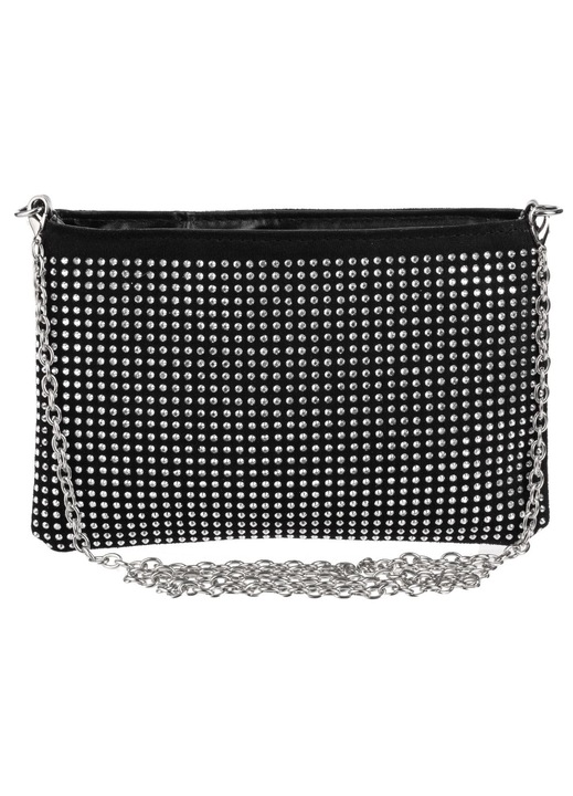 Poseta Neagra cu Strass & Lant Argintiu pentru Femei 22x15cm