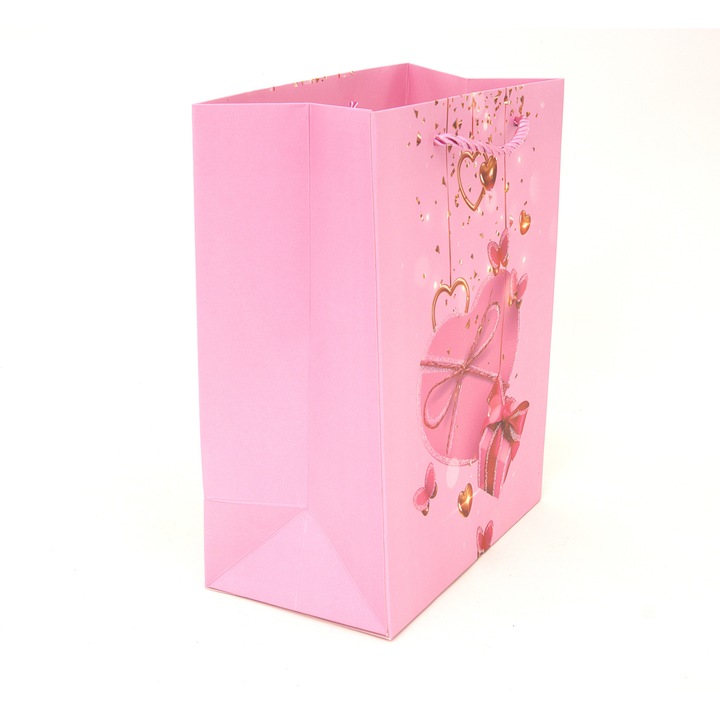 12 db szív mintás ajándéktasak szett, rózsaszín, 23x18x5cm