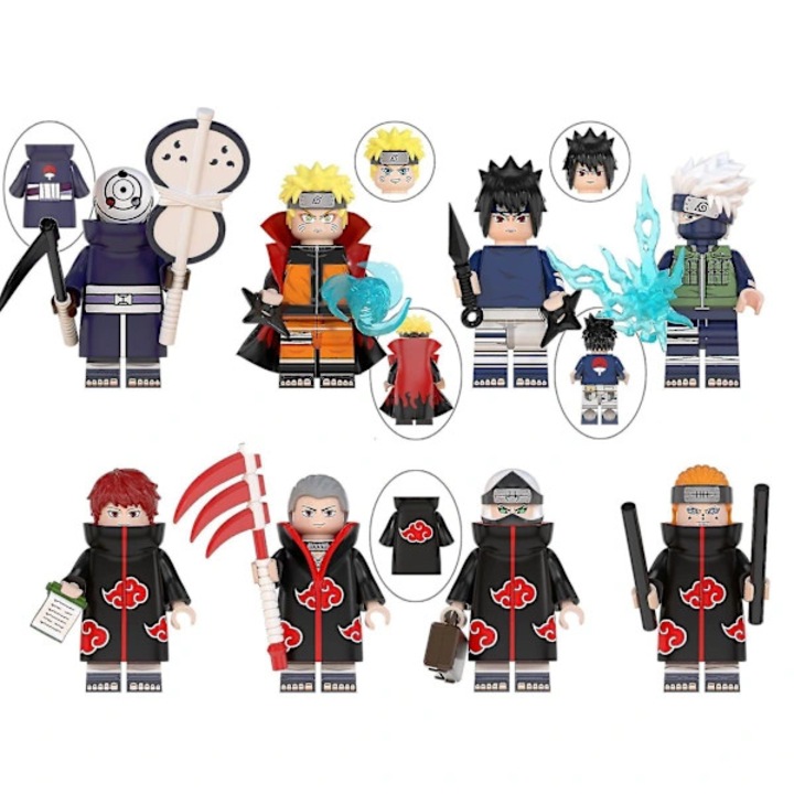 Set 8 bucati, Figurine din blocuri de construit Anime Naruto, asamblate, din material ecologic, pentru copii si adulti, Multicolor