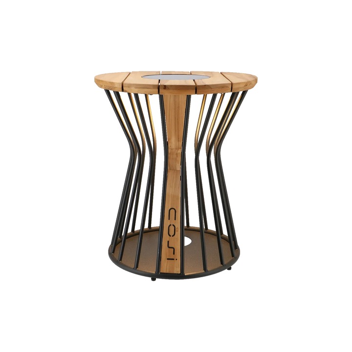 Masa de cafea / Lounge solara Cosi Cosilumia, LED, Ø 52 x 60 cm, lemn de tec, 3 trepte luminozitate, incarcare USB-C, Utilizare interior/exterior, Maro