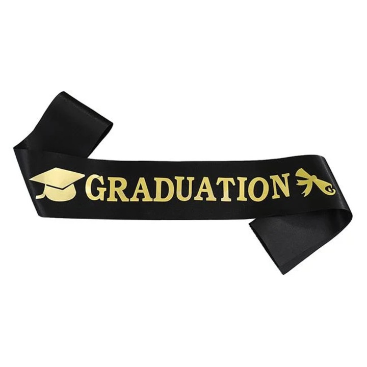 Fekete ballagási sál arany fólia nyomattal "Graduation"