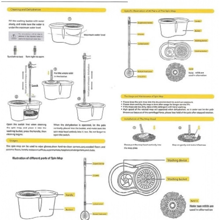 Set Mop Rotativ Magic Spin Cu Galeata, Storcator Inox, 2 Rezerve Microfibra, Maner Extensibil, Sistem Auto-Stoarcere