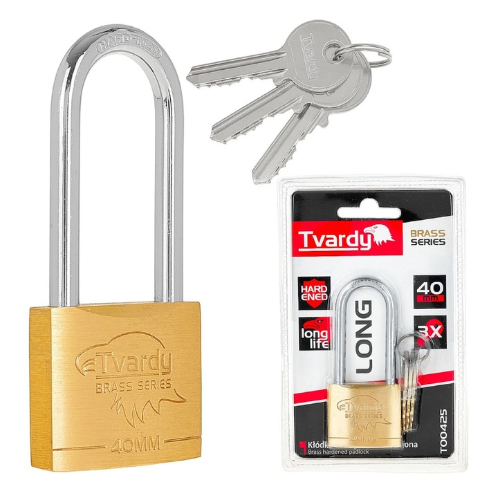 Lacat din alama cu inel lung ranforsat Brass Line, 40 mm, Tvardy T00425