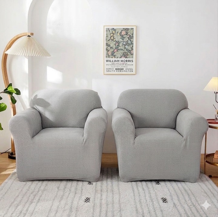 Set 2 x Huse Elastice pentru Fotolii, Material Lycra Texturat, Culoare Gri Deschis